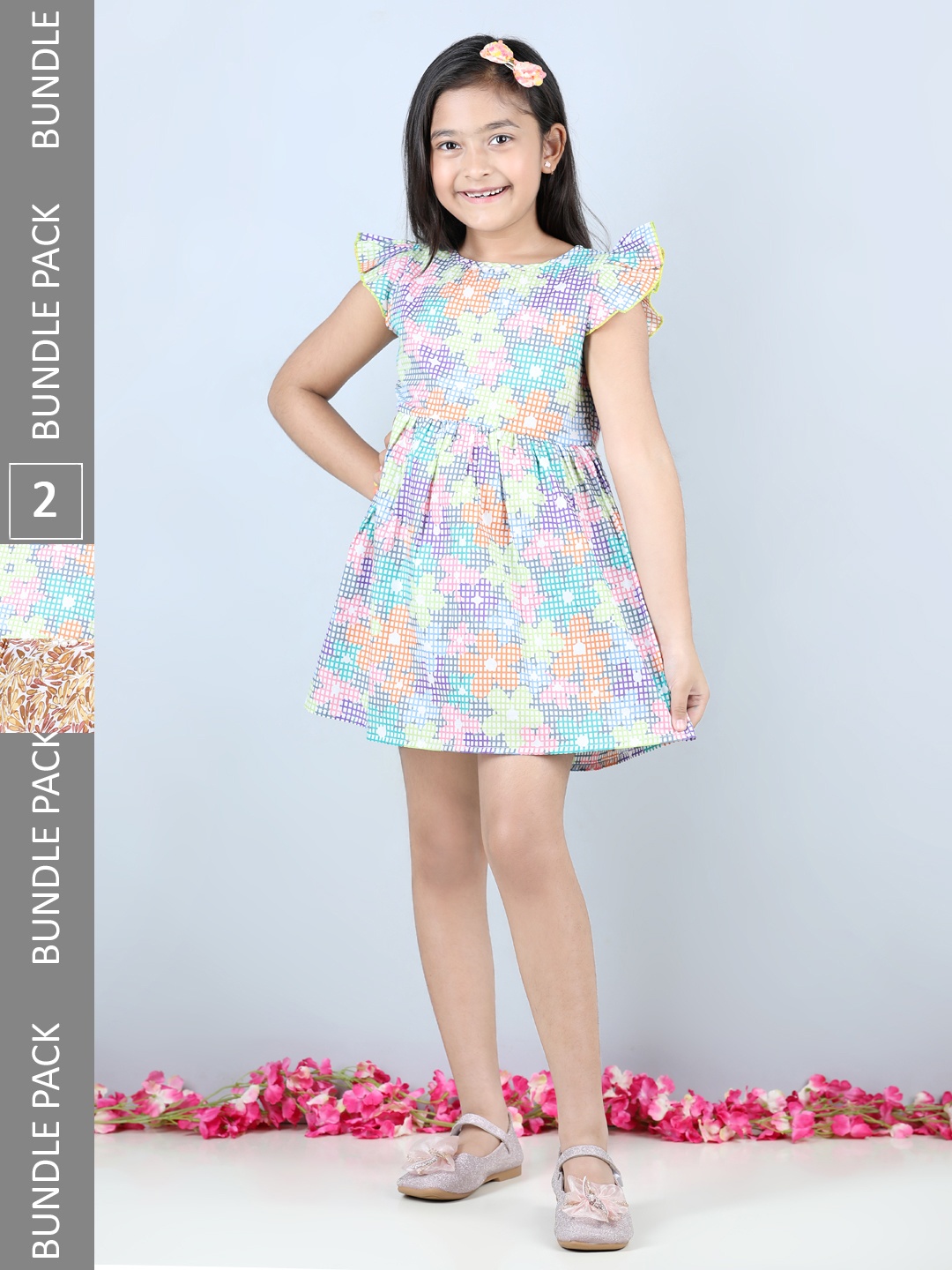 

Cutiekins Girls Pack Of 2 Floral Printed Fit & Flare Dress, Blue