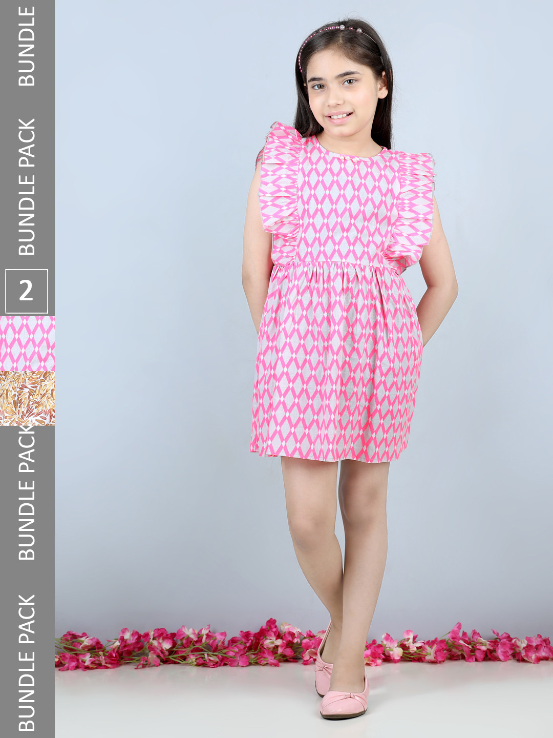 

Cutiekins Girls Pack Of 2 Floral Printed Fit & Flare Dress, Pink