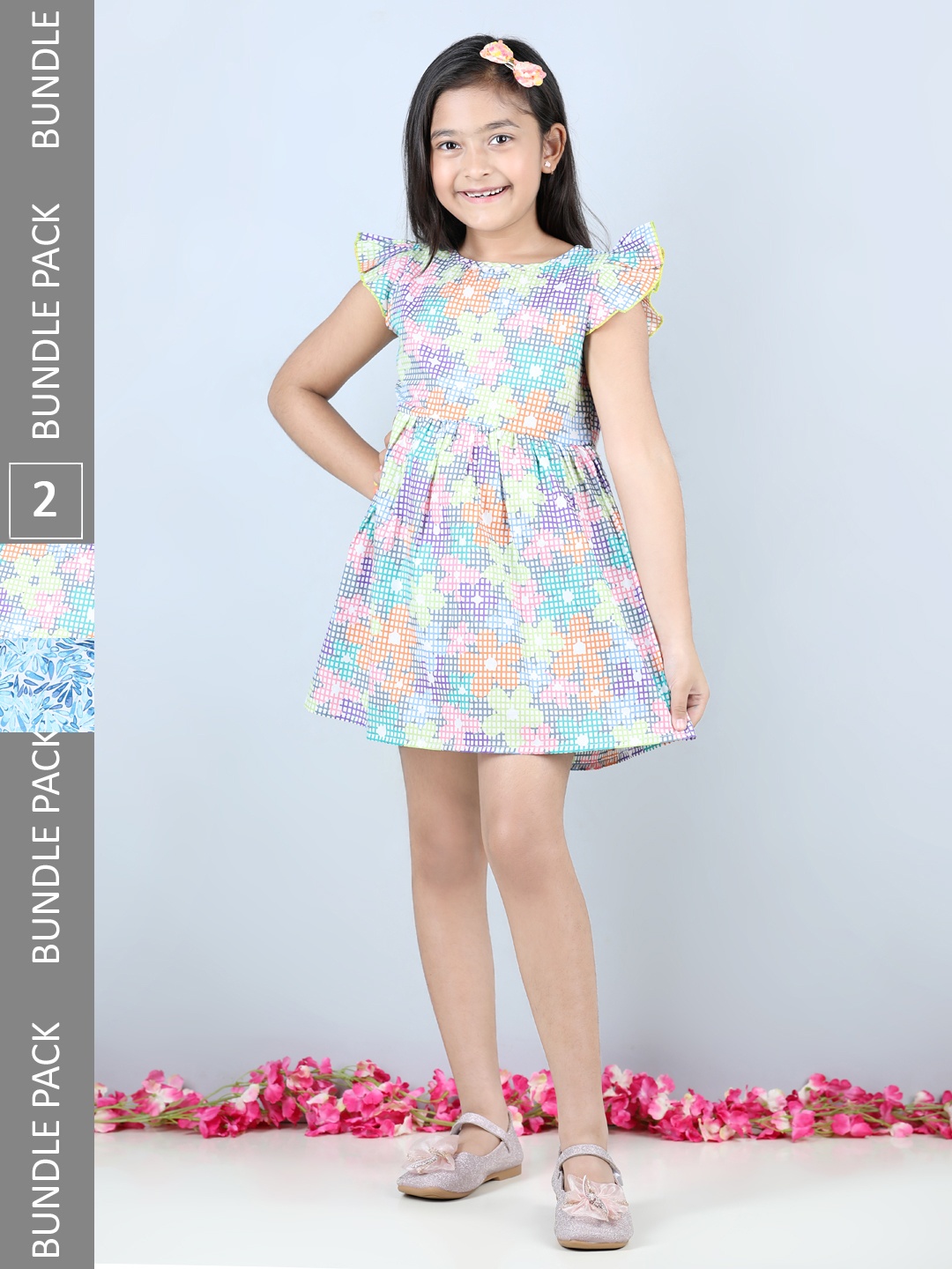 

Cutiekins Girls Pack Of 2 Floral Printed Fit & Flare Dress, Blue