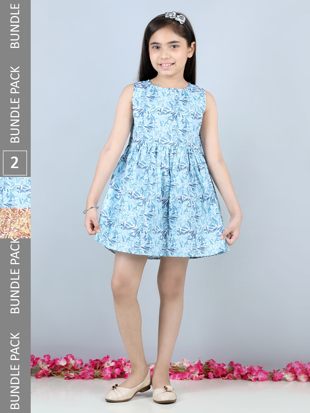 

Cutiekins Girls Pack Of 2 Floral Printed Fit & Flare Dress, Blue