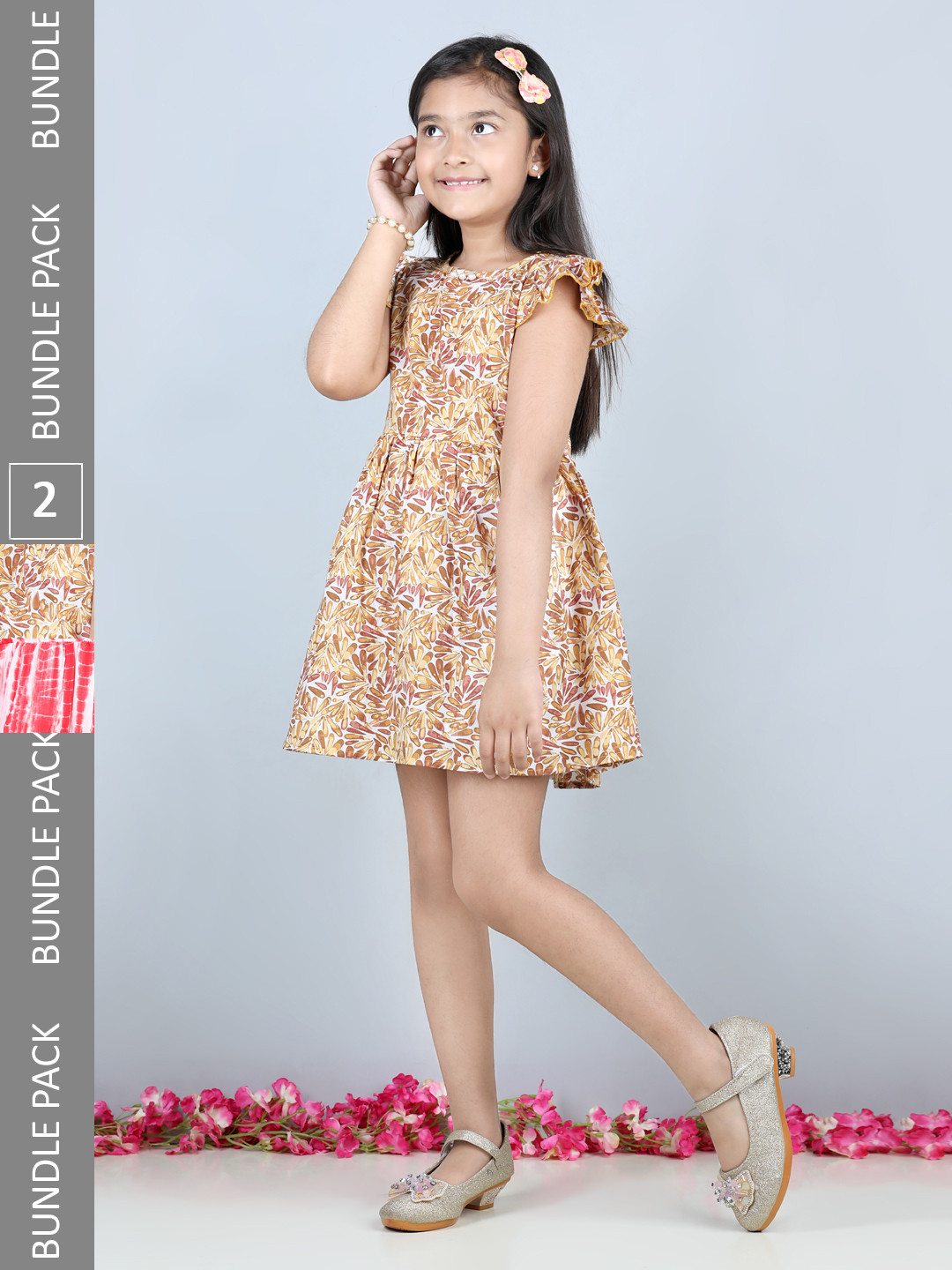 

Cutiekins Girls Pack Of 2 Floral Printed Fit & Flare Dress, Bronze