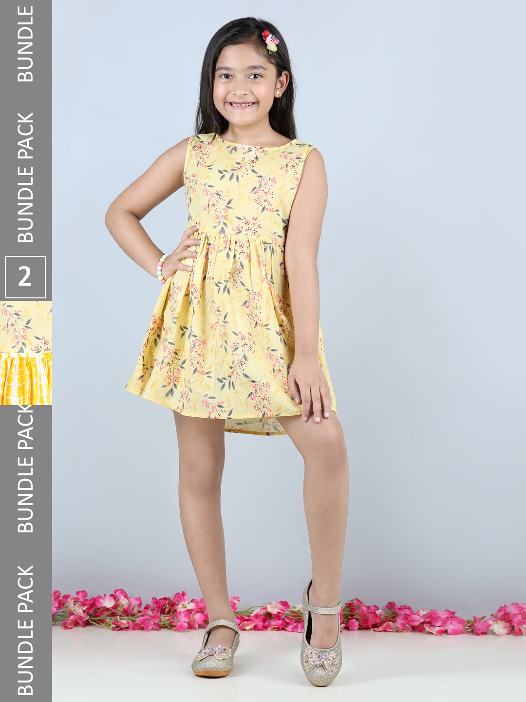 

Cutiekins Girls Pack Of 2 Floral Printed Fit & Flare Dress, Yellow