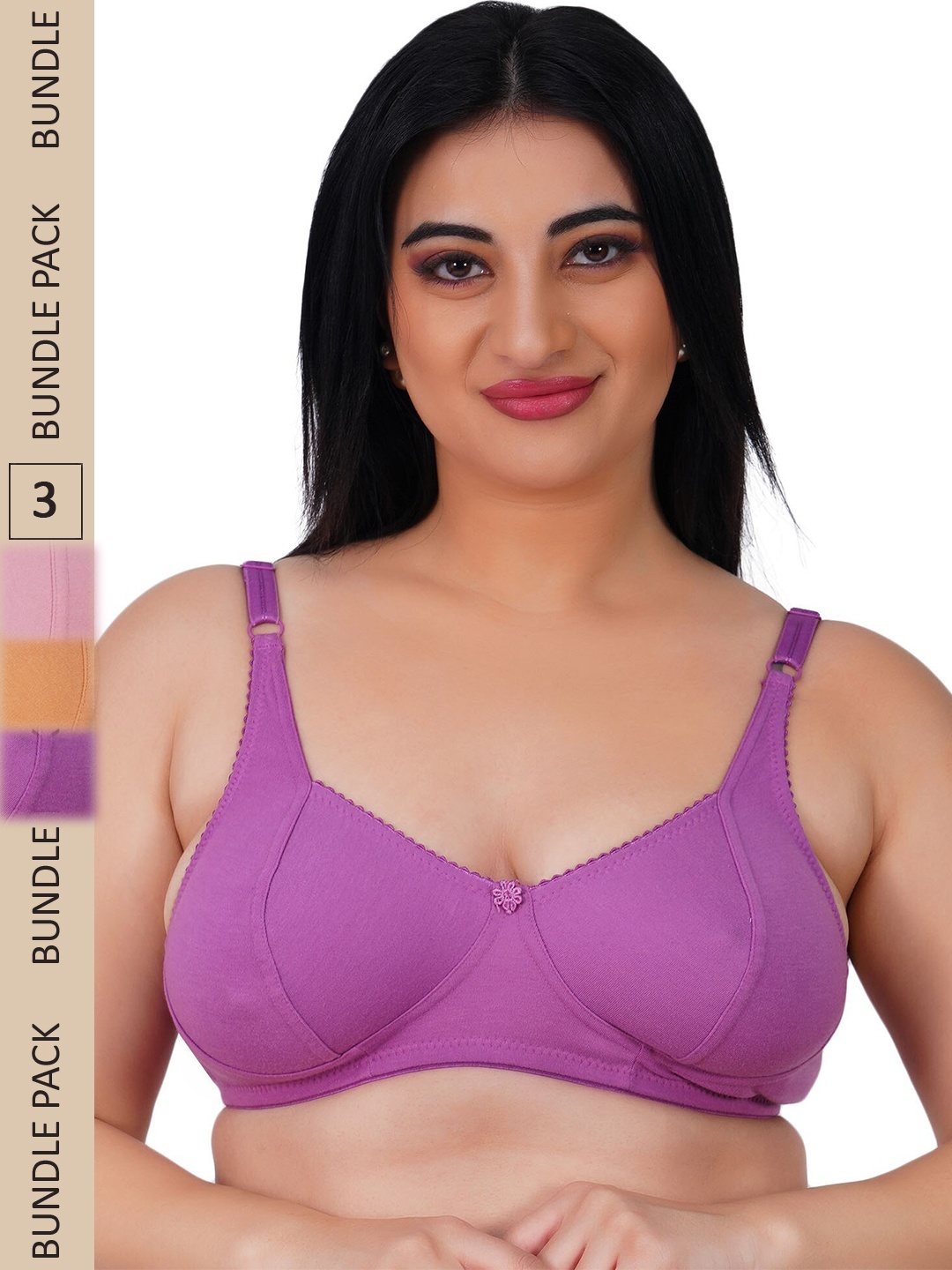 

LADYLAND Women Plus Size Pack of 3 Assorted Cotton T-shirt Bra - Full Coverage