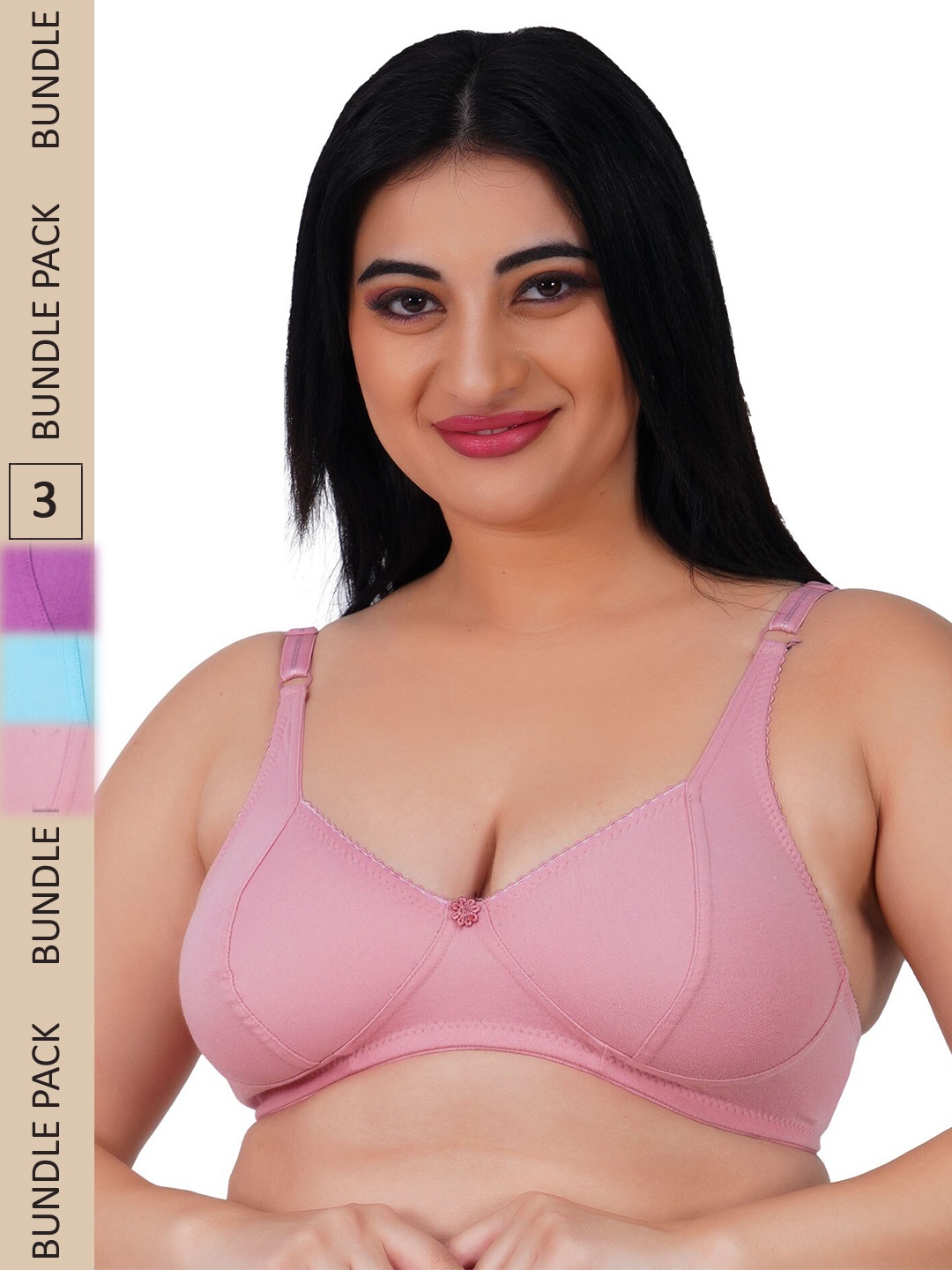 

LADYLAND Women Plus Size Pack of 3 Assorted Cotton T-shirt Bra - Full Coverage