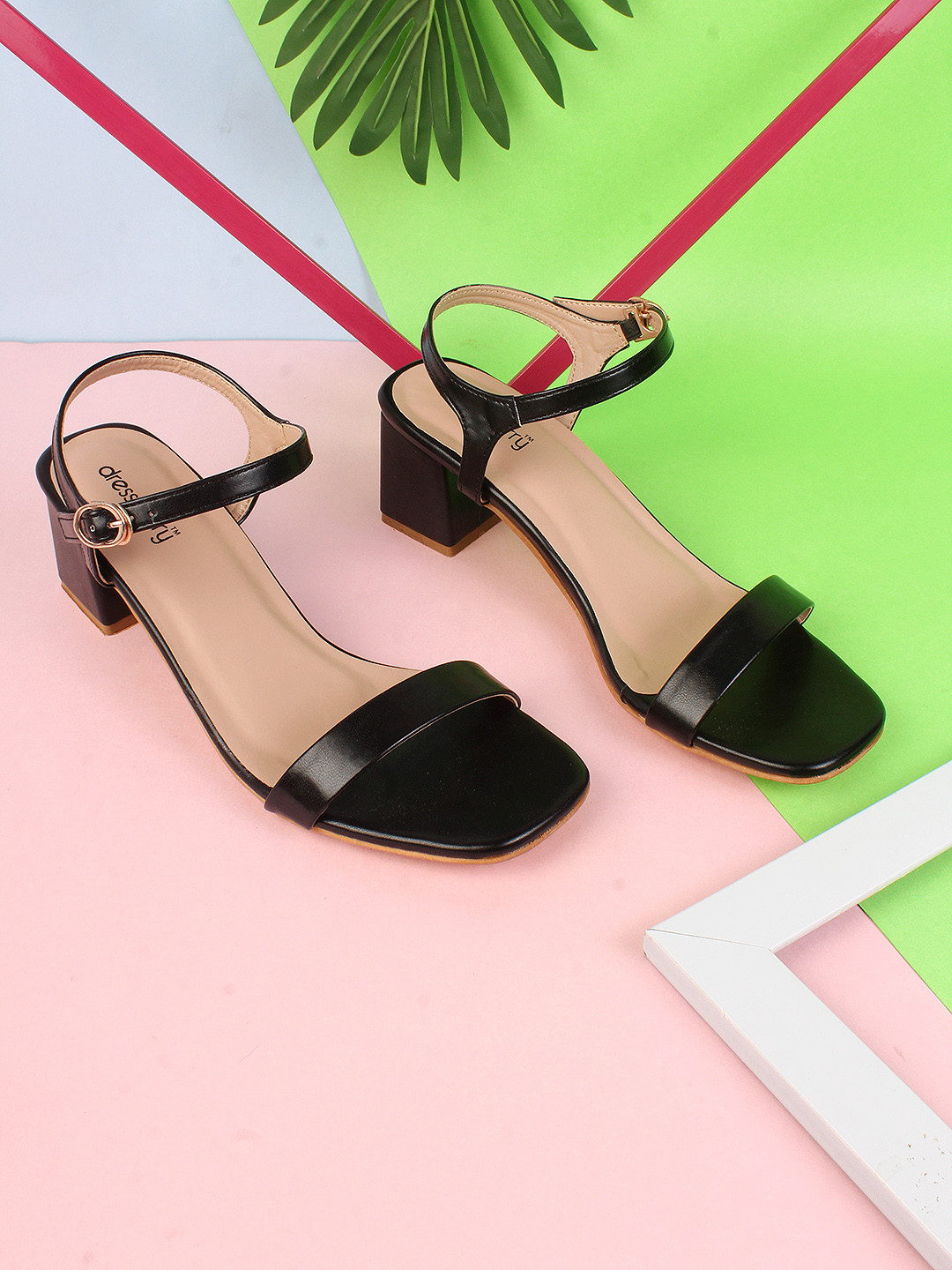 

DressBerry Black Open Toe Block Heels