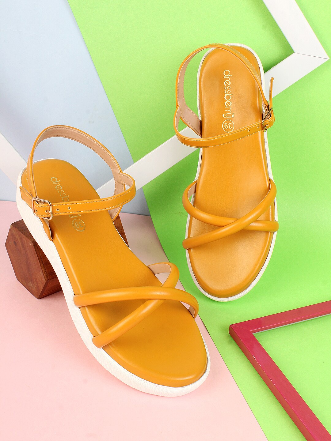 

DressBerry Women Mustard Yellow Open Toe Flats With Backstrap