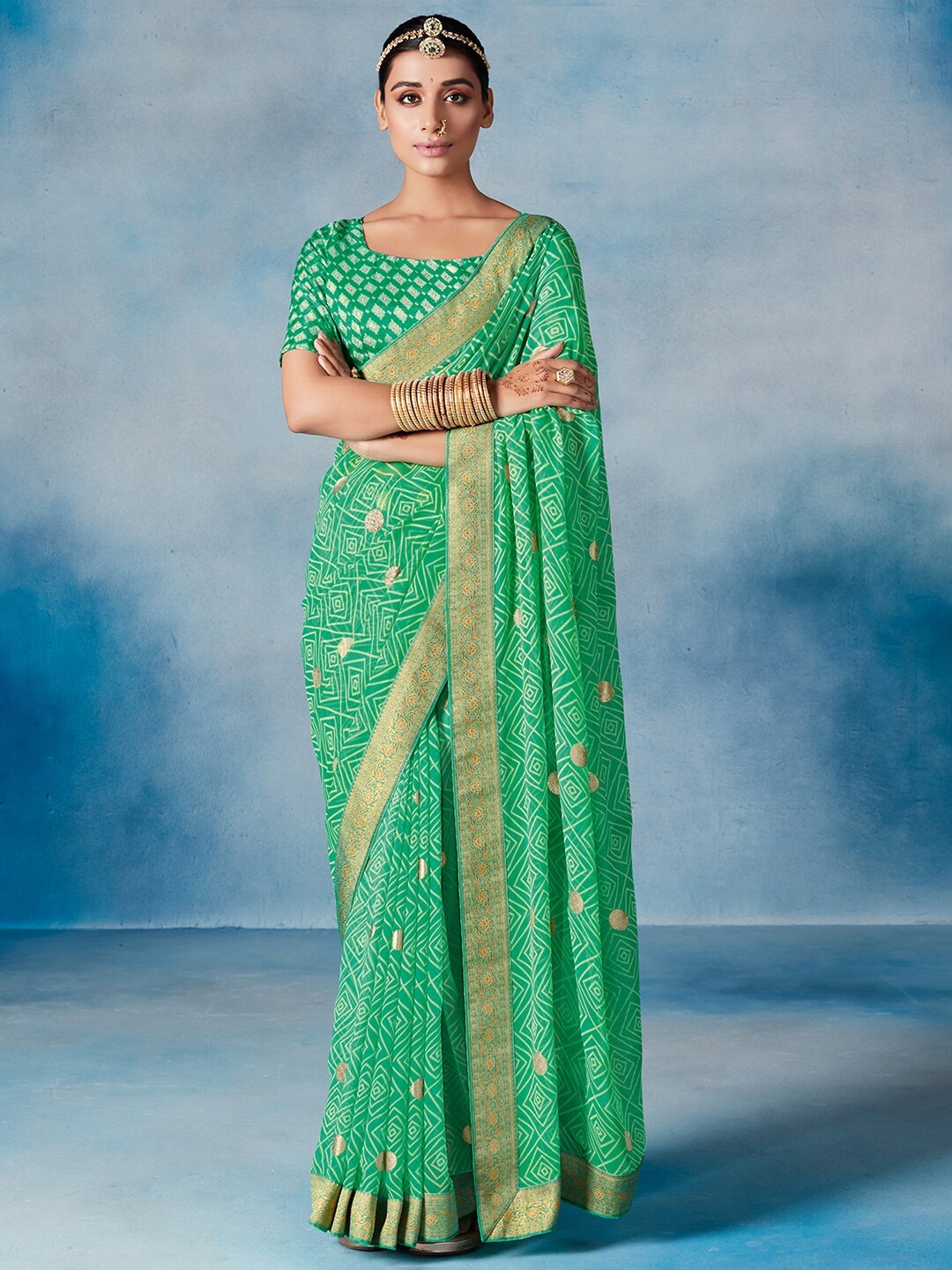 

Saree mall Sea Green Pure Georgette Bandhani Sarees
