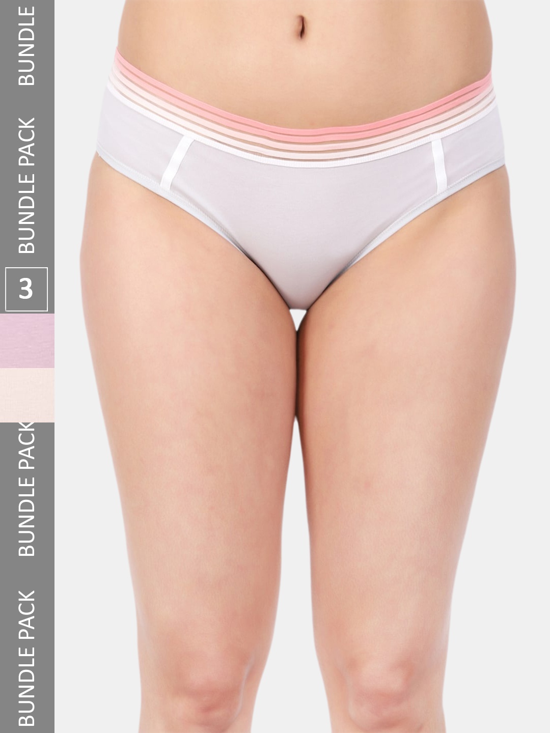 Amour Secret Women Pack Of 3 Anti Bacterial Hipster Briefs, Grey