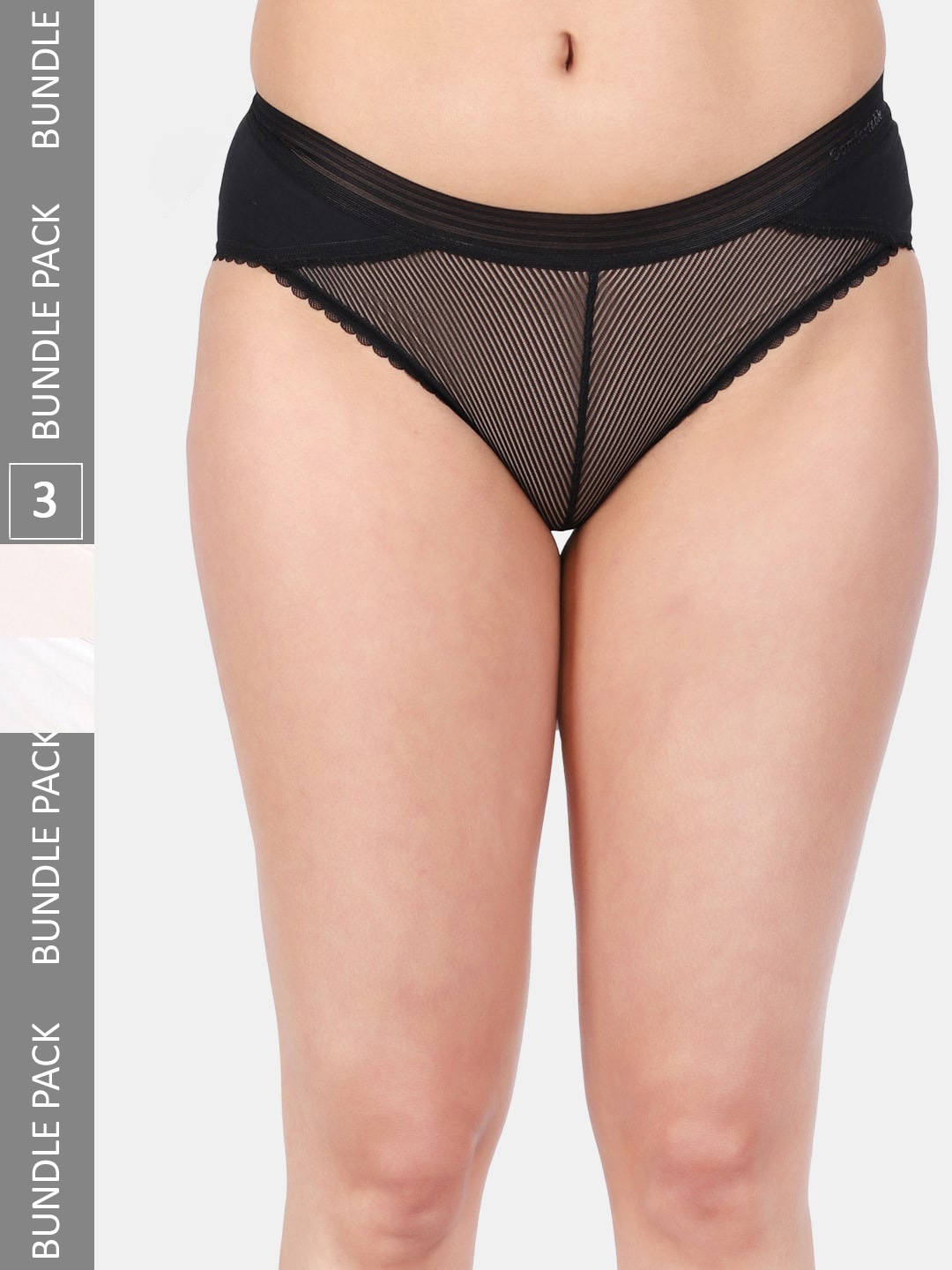 

Amour Secret Women Pack Of 3 Mid-Rise Lace Anti-Bacterial Hipster Briefs, Black