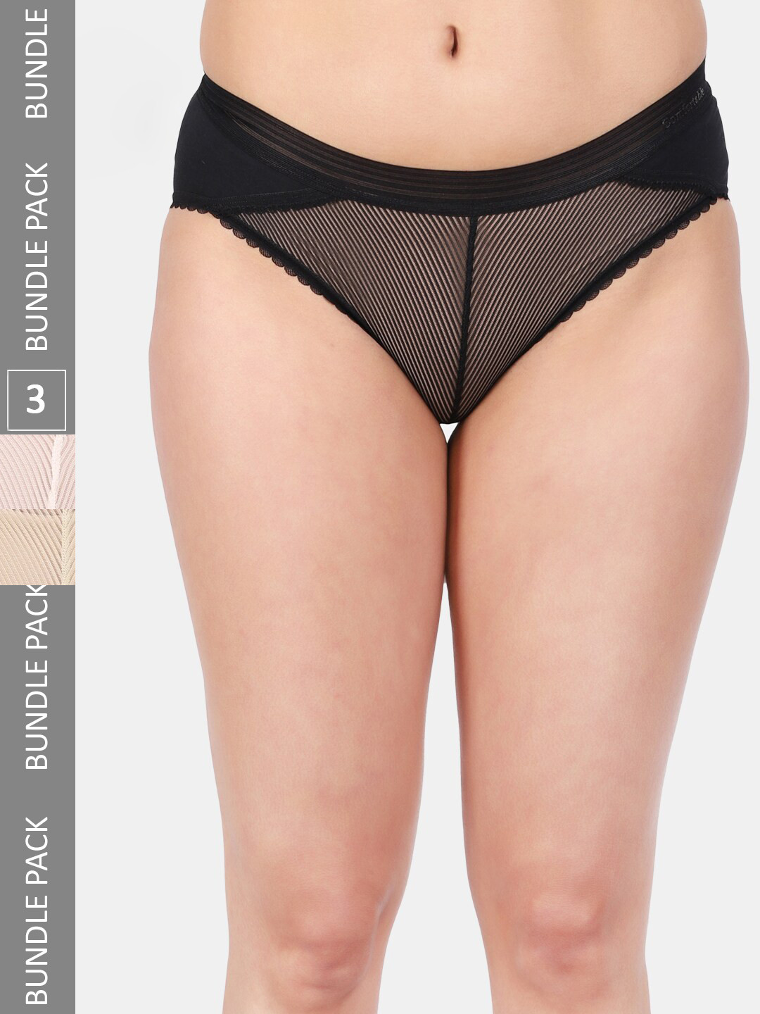 

Amour Secret Women Pack Of 3 Anti Bacterial Lace Hipster Briefs, Black