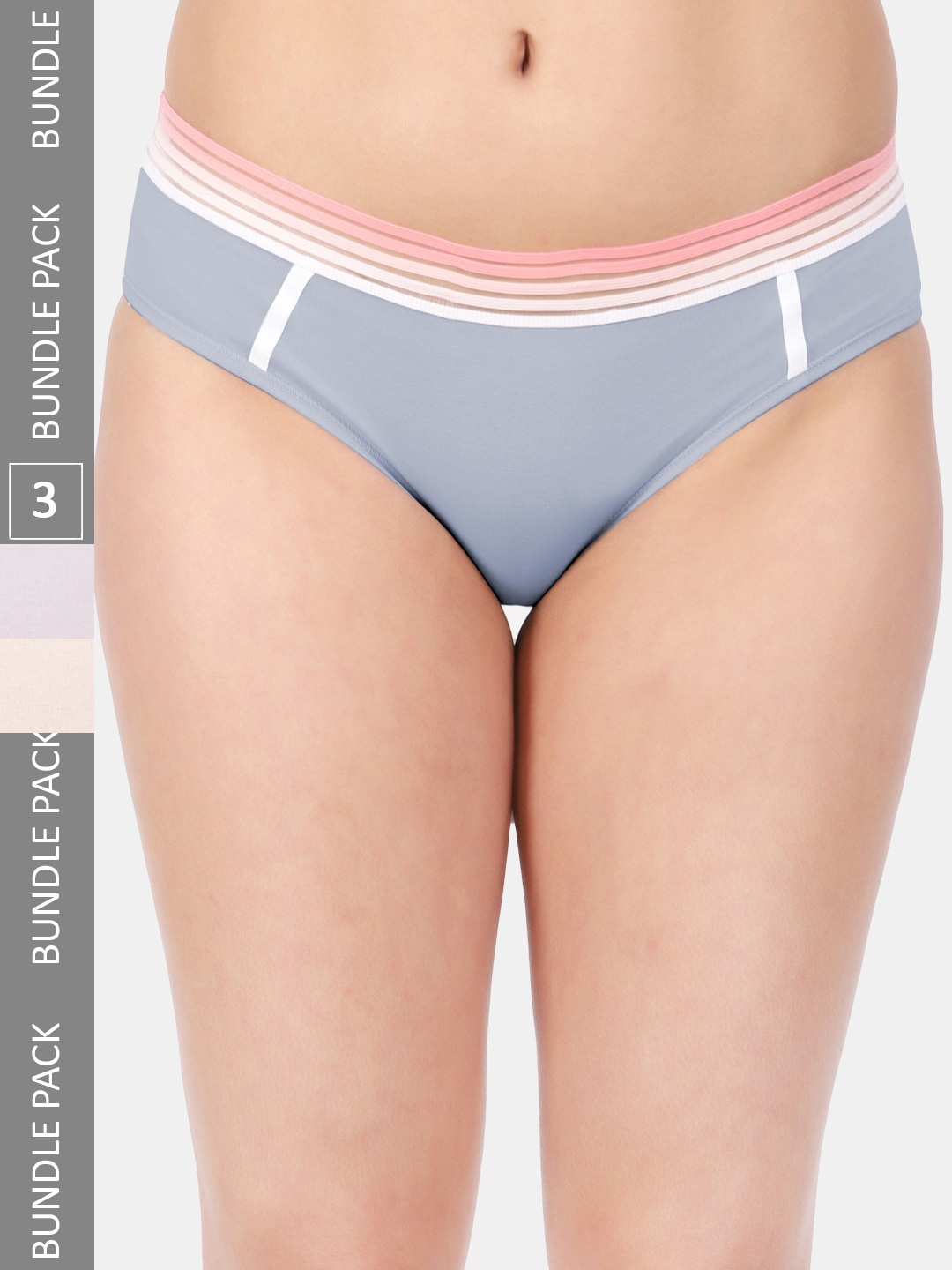 Amour Secret Women Pack Of 3 Mid-Rise Lace Anti-bacterial Hipster Briefs, Grey