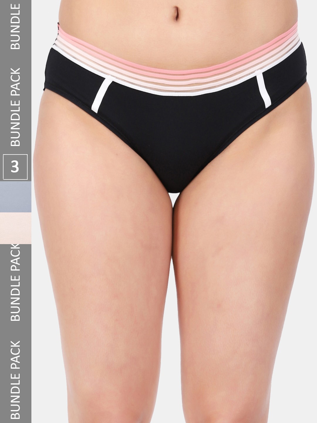 Amour Secret Women Pack Of 3 Mid-Rise Anti-bacterial Hipster Briefs, Black