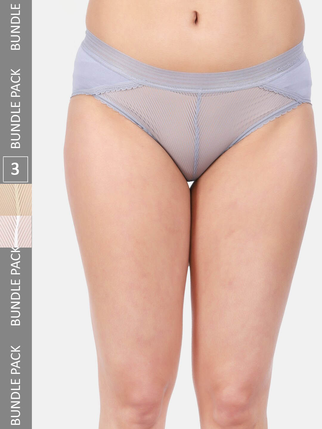 

Amour Secret Women Pack of 3 Anti-Bacterial Mid-Rise Lace Hipster Briefs, Blue