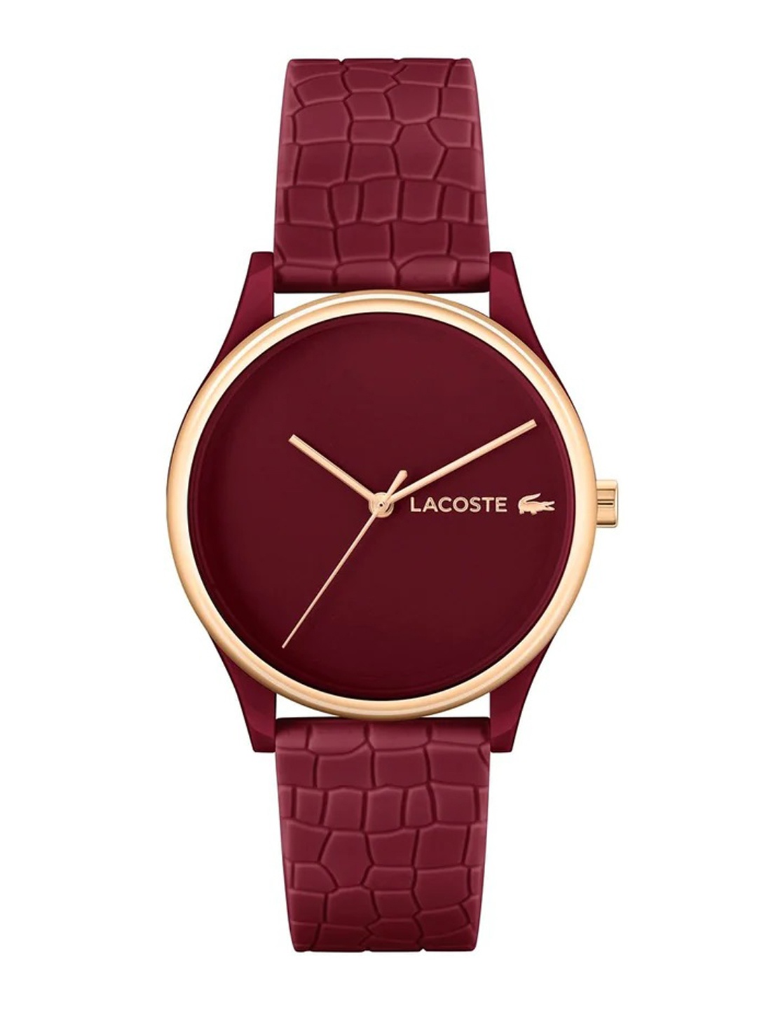 

Lacoste Women Solid Dial & Croc Textured Straps Analogue Watch 2001284, Maroon