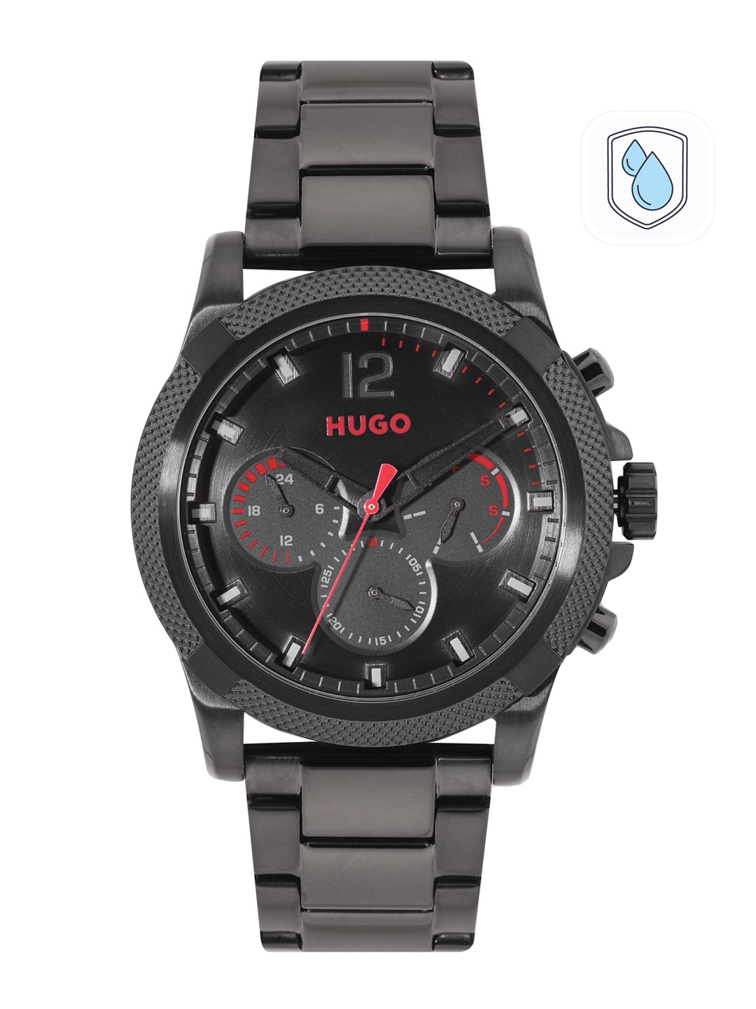 

HUGO Men Solid Dial & Stainless Steel Bracelet Style Straps Analogue Watch 1530296, Black