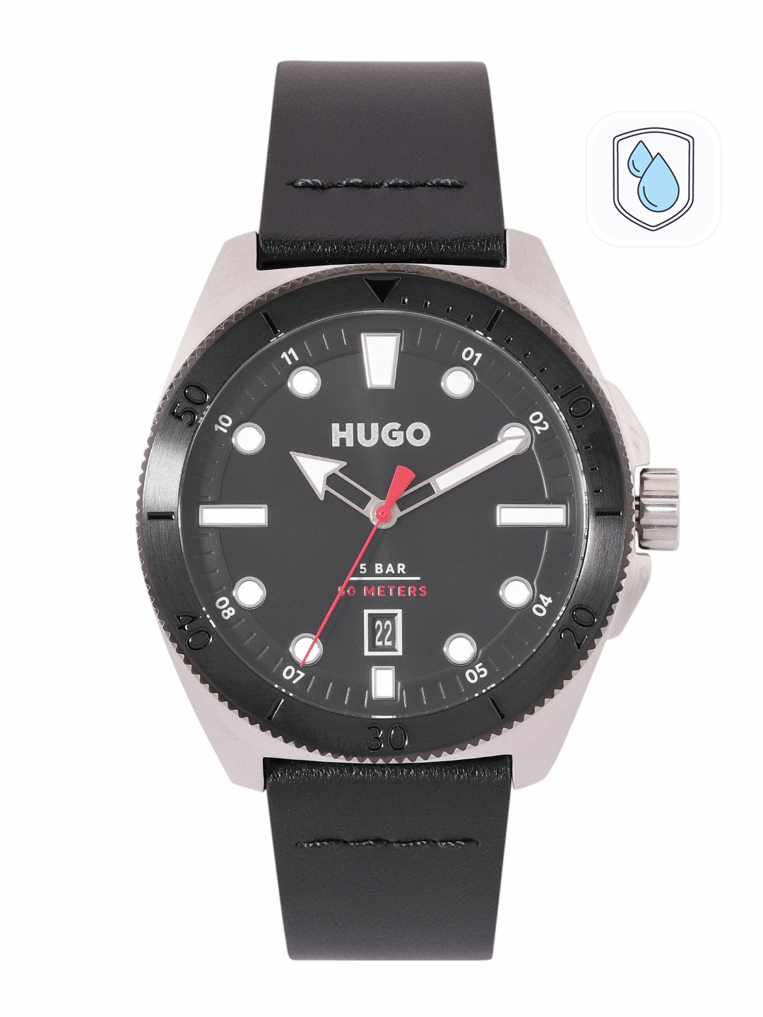 

HUGO Men #Visit Leather Analogue Watch 1530301, Black