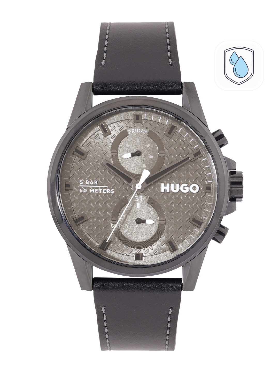 

HUGO Men #Run Leather Analogue Chronograph Watch 1530313, Green