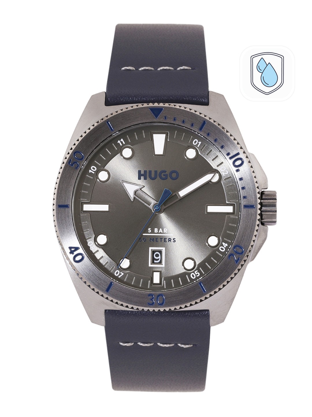 

HUGO Men Stainless Steel Dial & Leather Straps Analogue Watch 1530302, Grey