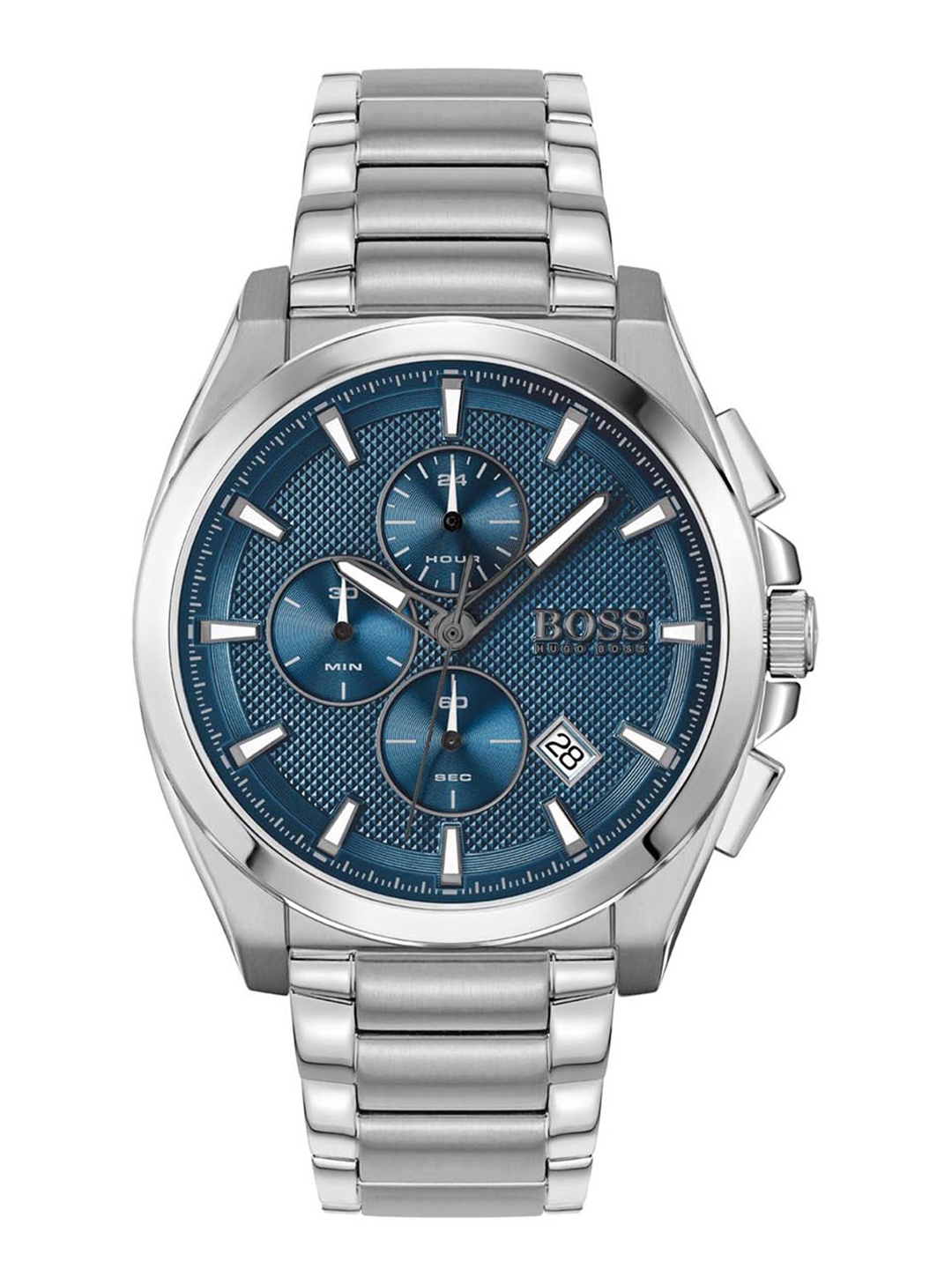 

Hugo Boss Men Textured Dial & Stainless Steel Bracelet Style Chronograph Watch 1513884, Blue