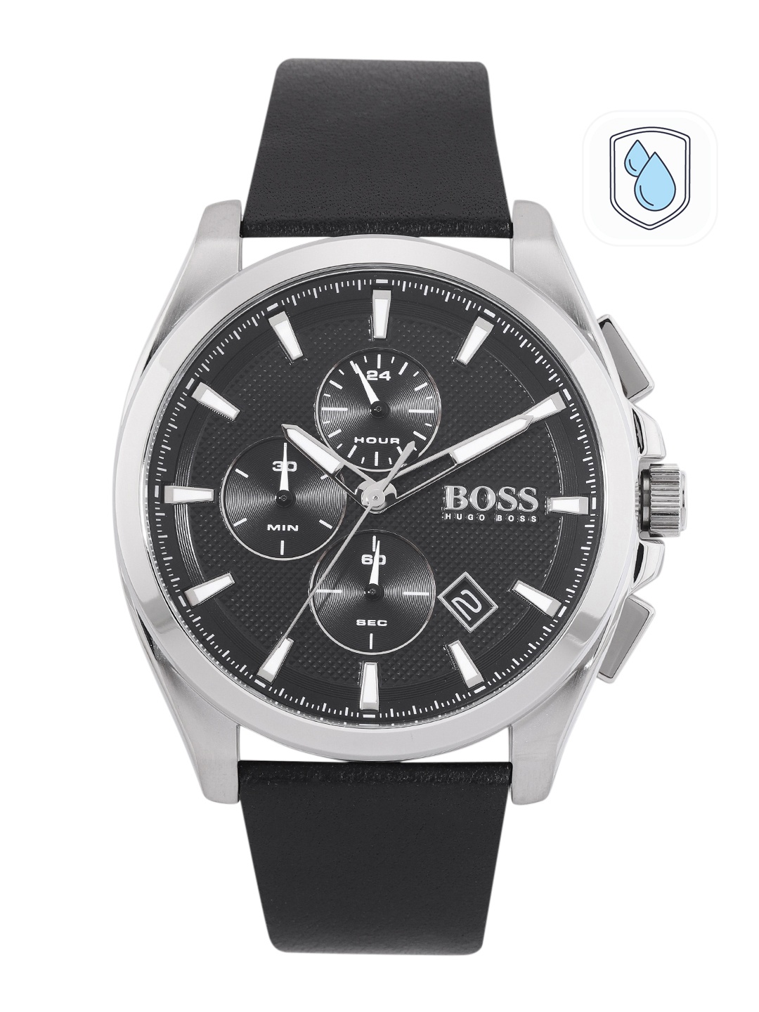 

Hugo Boss Men Grandmaster Leather Analogue Chronograph Watch, Black