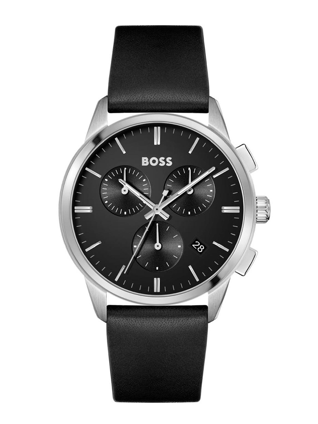 

Hugo Boss Men Dapper Leather Analogue Watch 1513925-Black