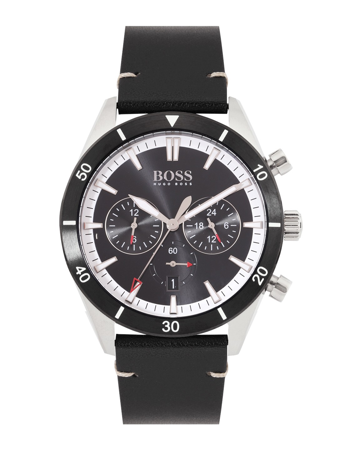 

Hugo Boss Men Santiago Leather Analogue Chronograph Watch 1513864, Black