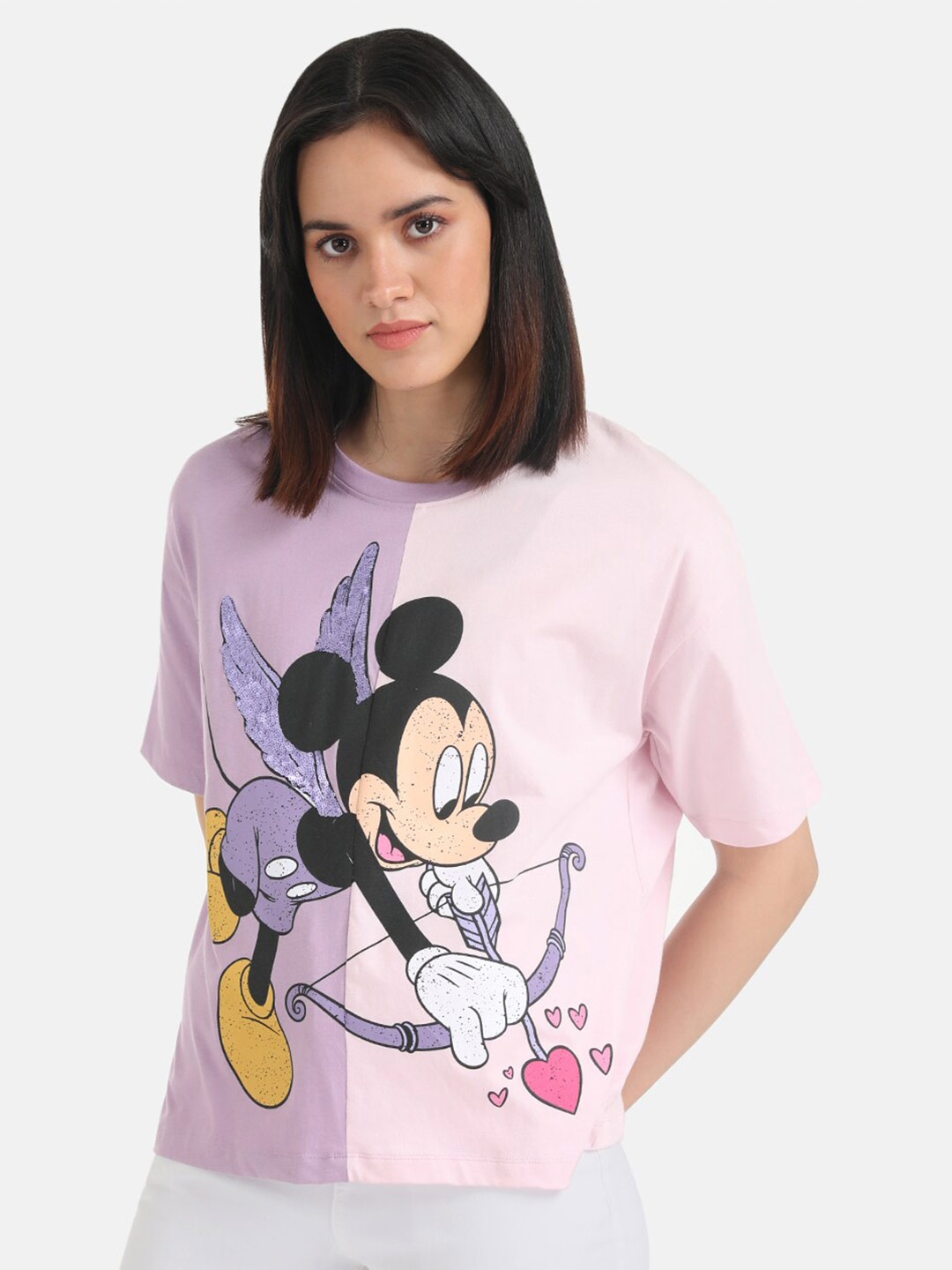 

Kazo Mickey Mouse Printed Loose Fit Disney T-shirt, Purple