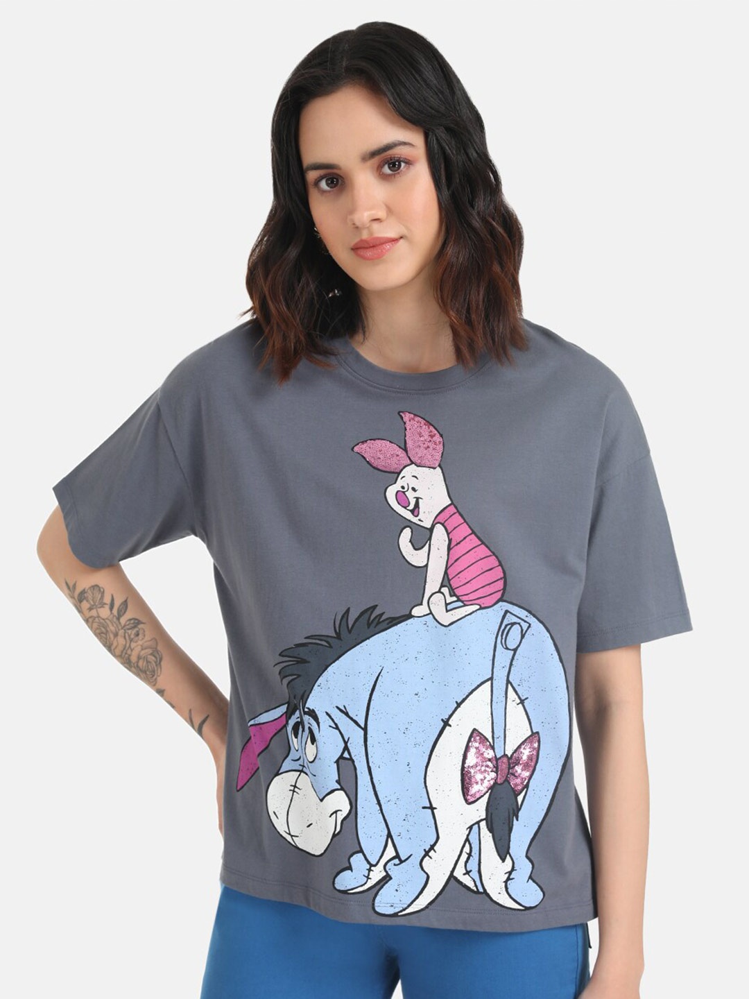 

Kazo Piglet And Eeyore Printed Disney T-shirt, Grey