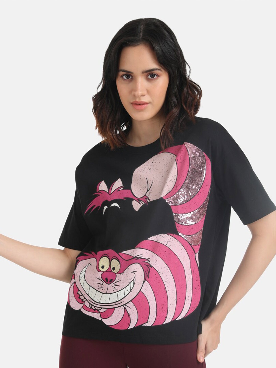 

Kazo Cheshire Cat Printed Disney Embellished Disney T-shirt, Black