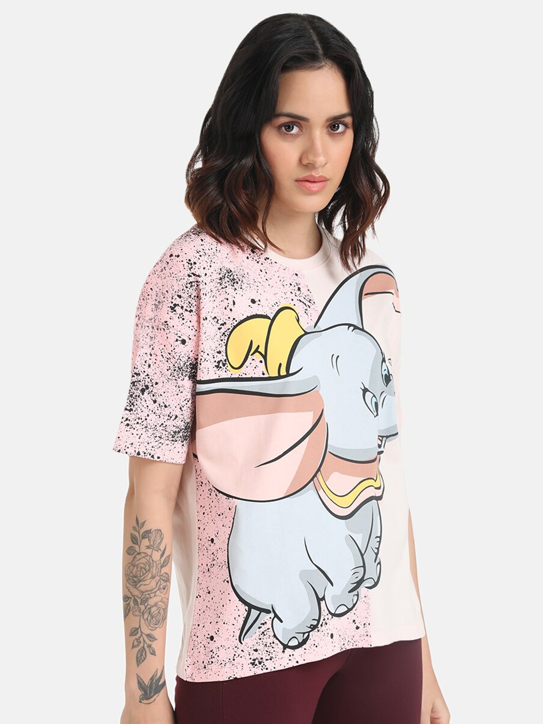 

Kazo Dumbo Disney Printed Drop-Shoulder Sleeves Disney T-shirt, Peach