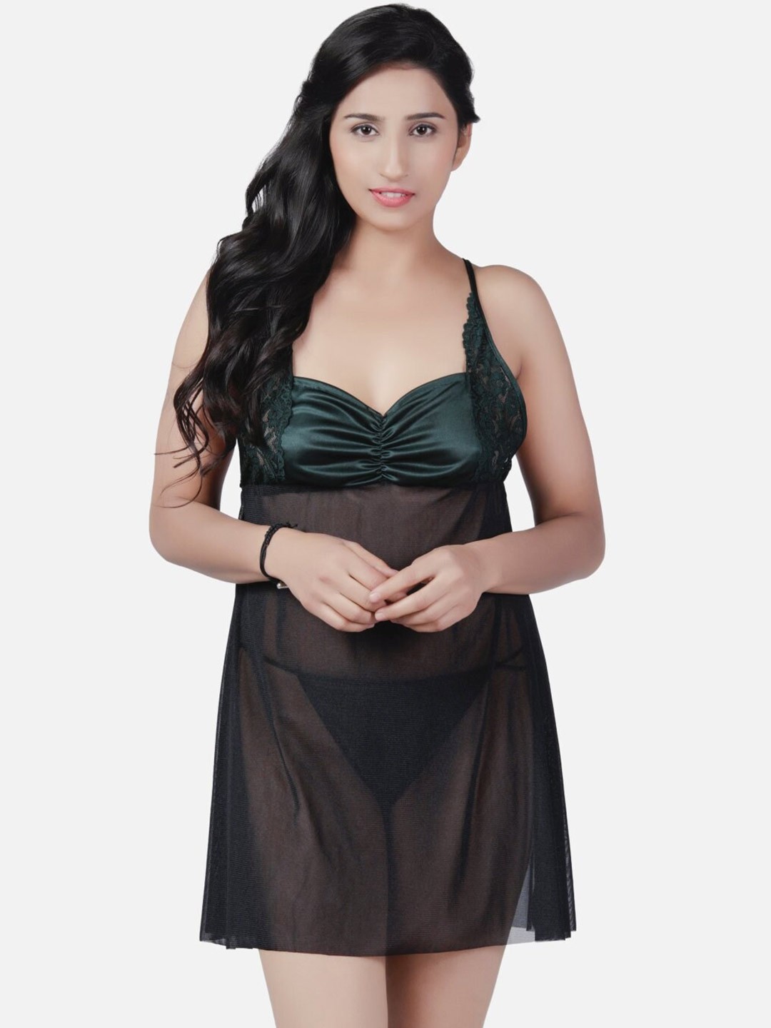 

Klamotten Shoulder Straps Sheer Baby Doll, Black