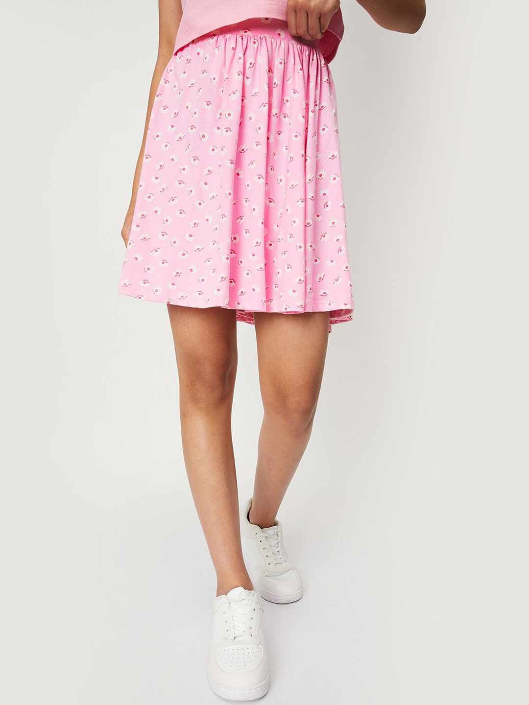 

max Girls Floral Printed Pure Cotton A-Line Skirt, Pink