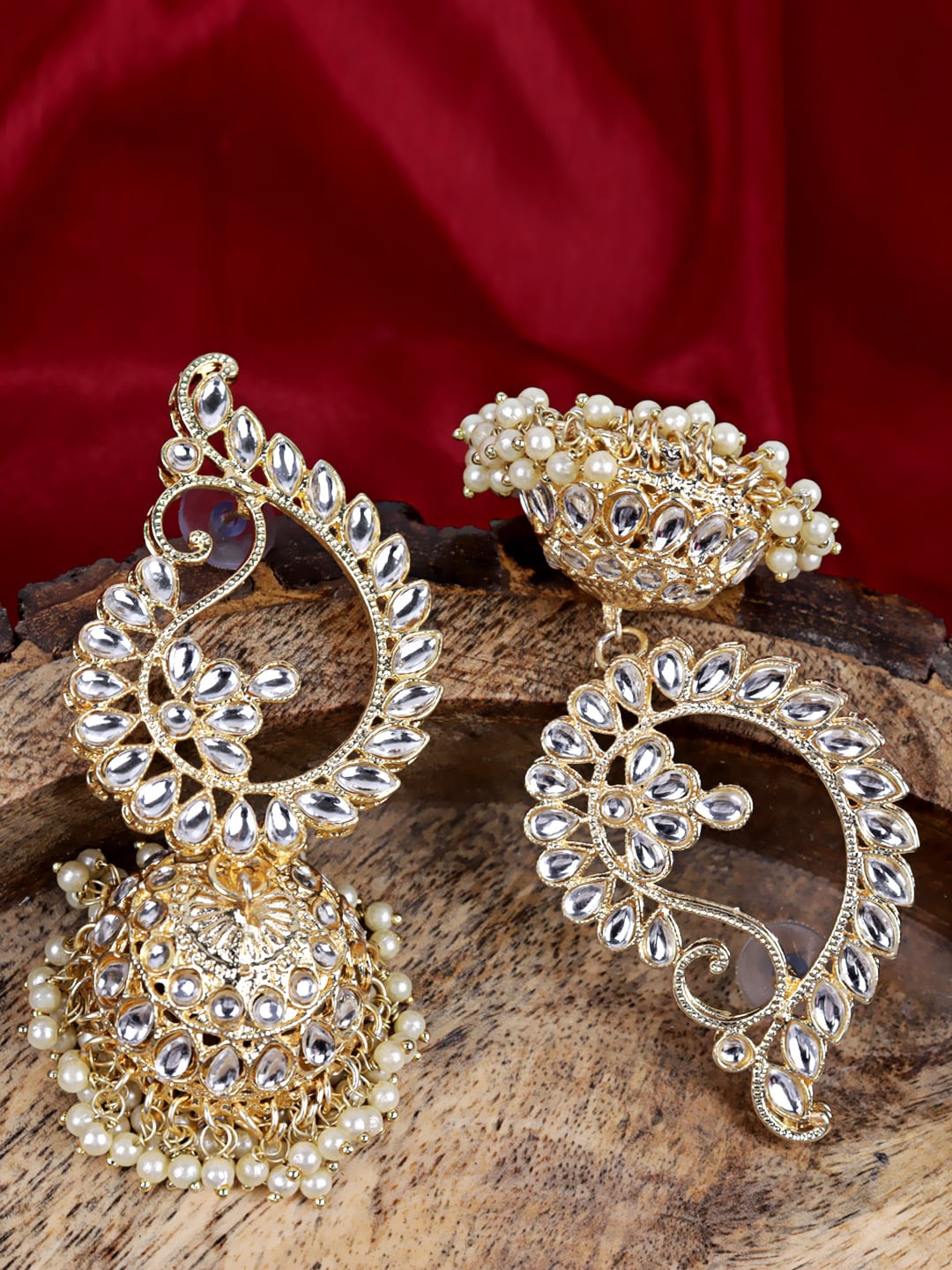 

Krelin Traditional Ethnic Peacock Shaped Jhumkas Earrings, Gold