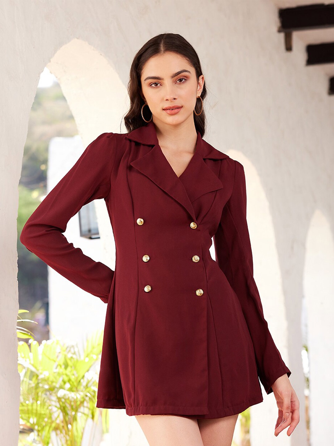 

Berrylush Blazer Style A-Line Dress, Maroon