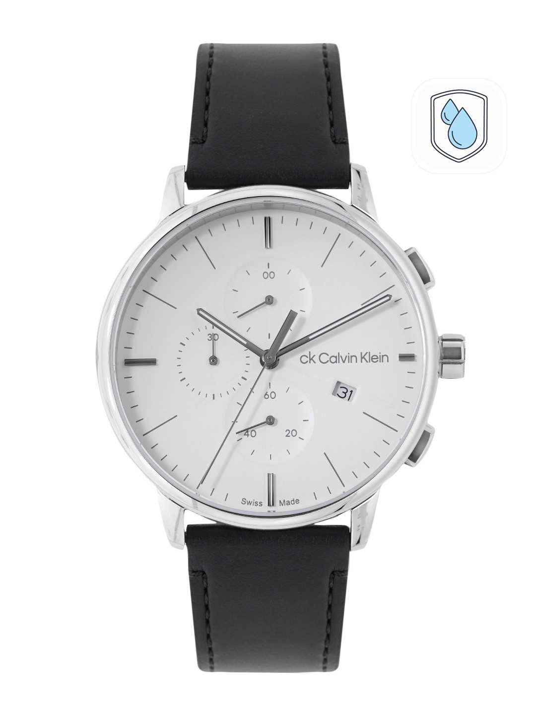 

Calvin Klein Men Leather Strap Analogue Swiss Chronograph Watch 25000039, White