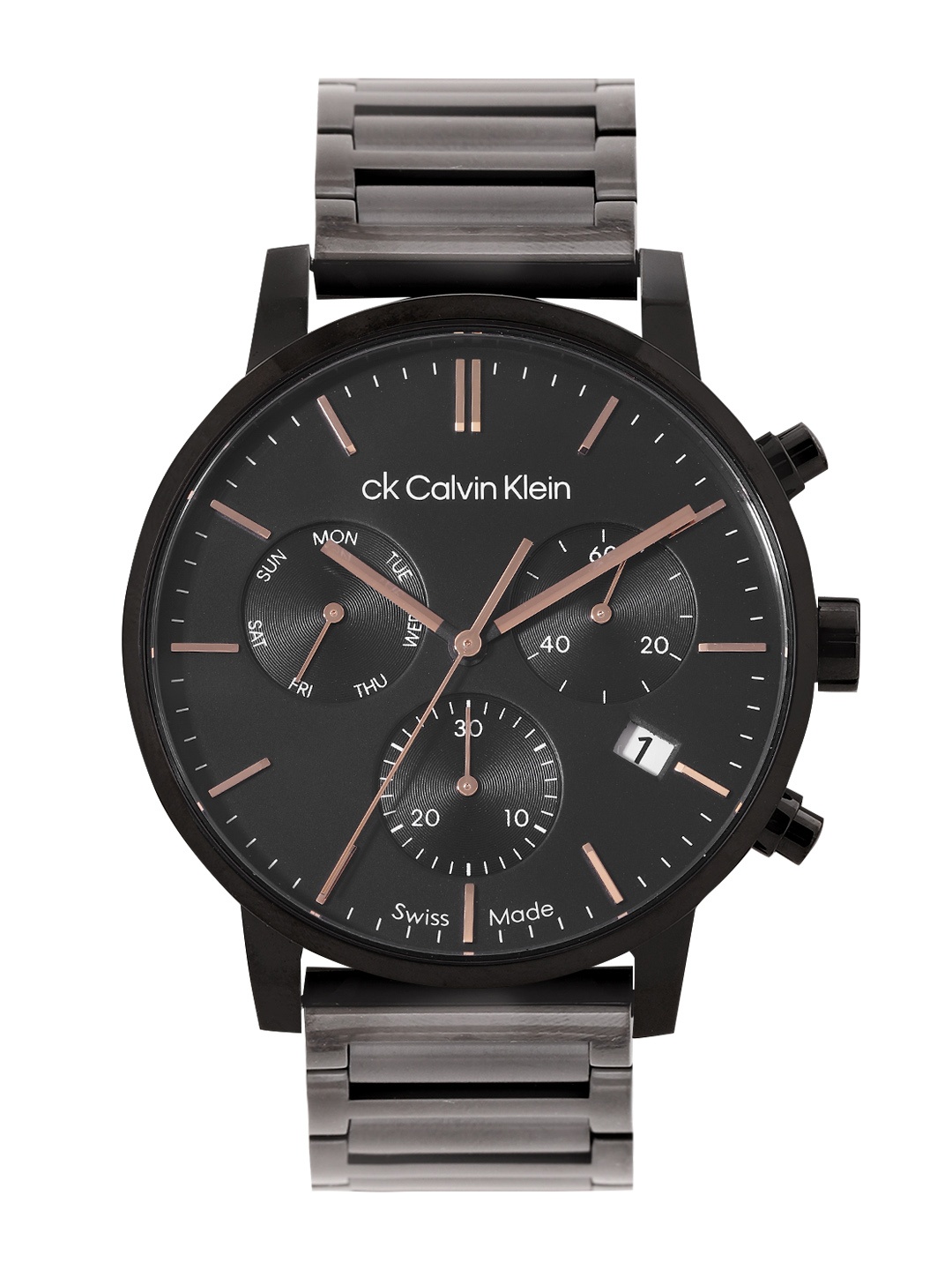 

Calvin Klein Men Swiss Gauge Bracelet Style Chronograph Analogue Watch 25000026, Black