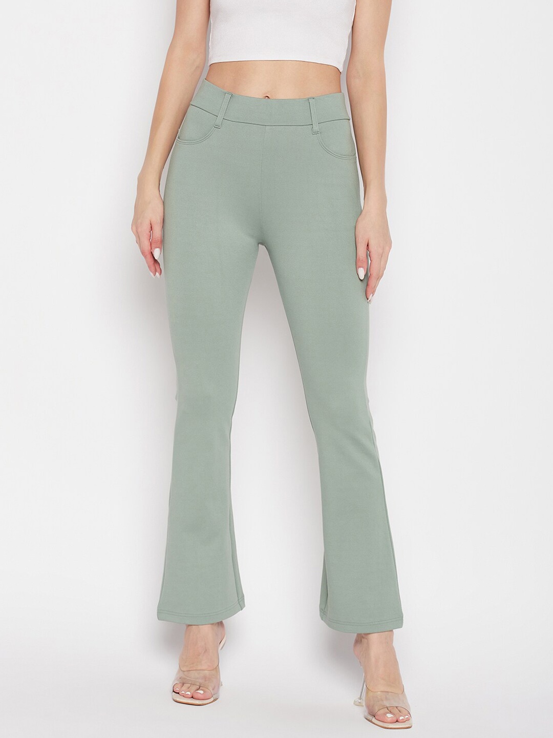 

Clora Creation Women Regular Fit Bootcut Treggings, Green