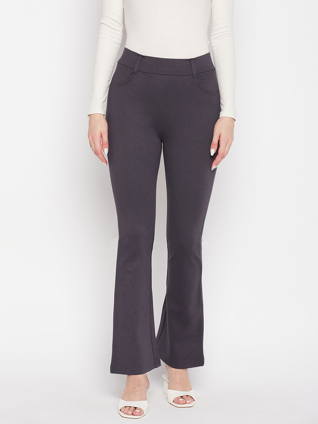 

Clora Creation Women Relaxed Fit Bootcut Treggings, Grey