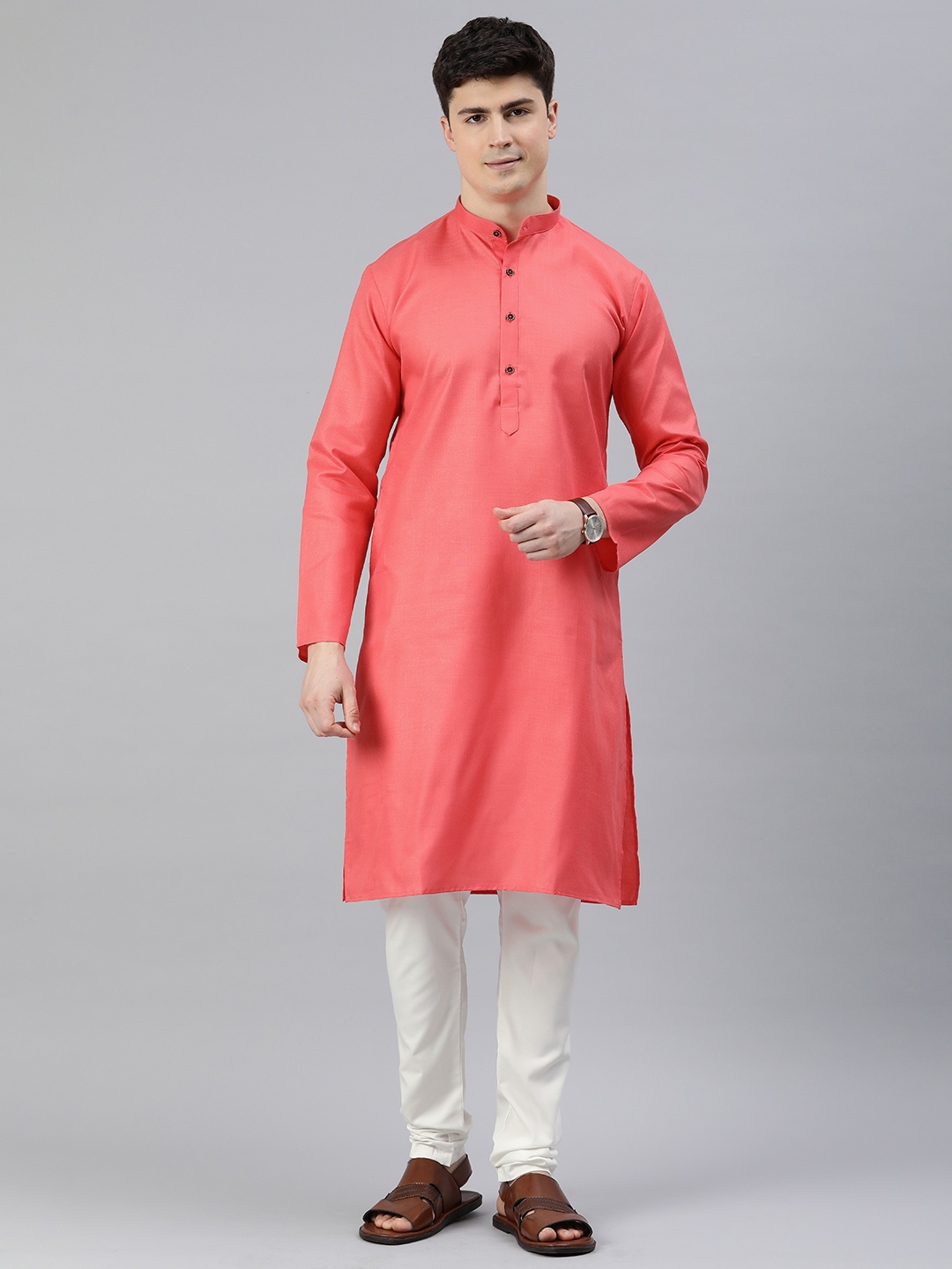 

ADBUCKS Men Regular Pure Cotton Kurta with Churidar, Pink