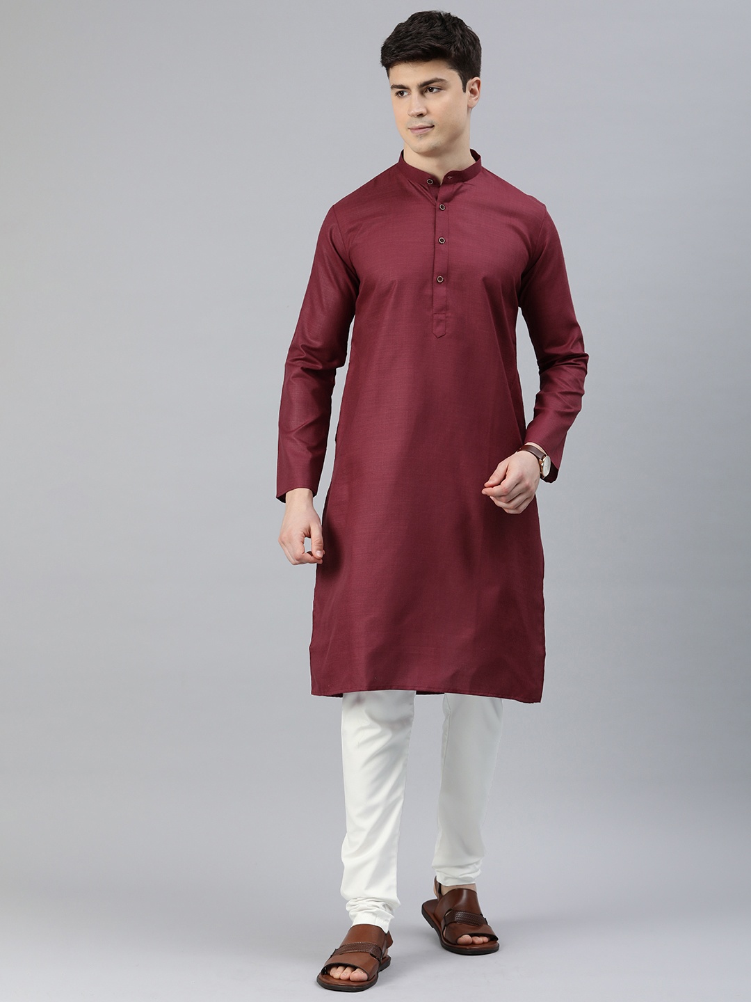 

ADBUCKS Men Regular Pure Cotton Kurta with Churidar, Maroon