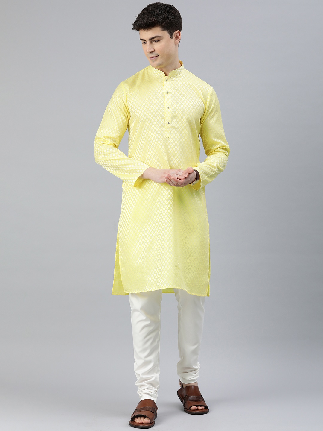 

ADBUCKS Men Ethnic Motifs Regular Pure Cotton Kurta with Churidar, Yellow