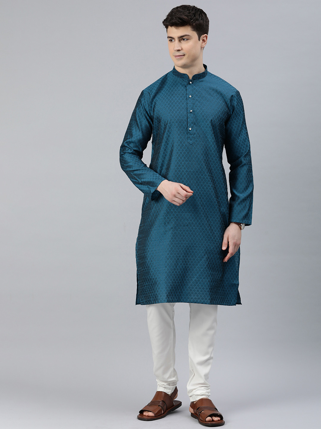 

ADBUCKS Men Ethnic Motifs Regular Pure Cotton Kurta with Churidar, Blue