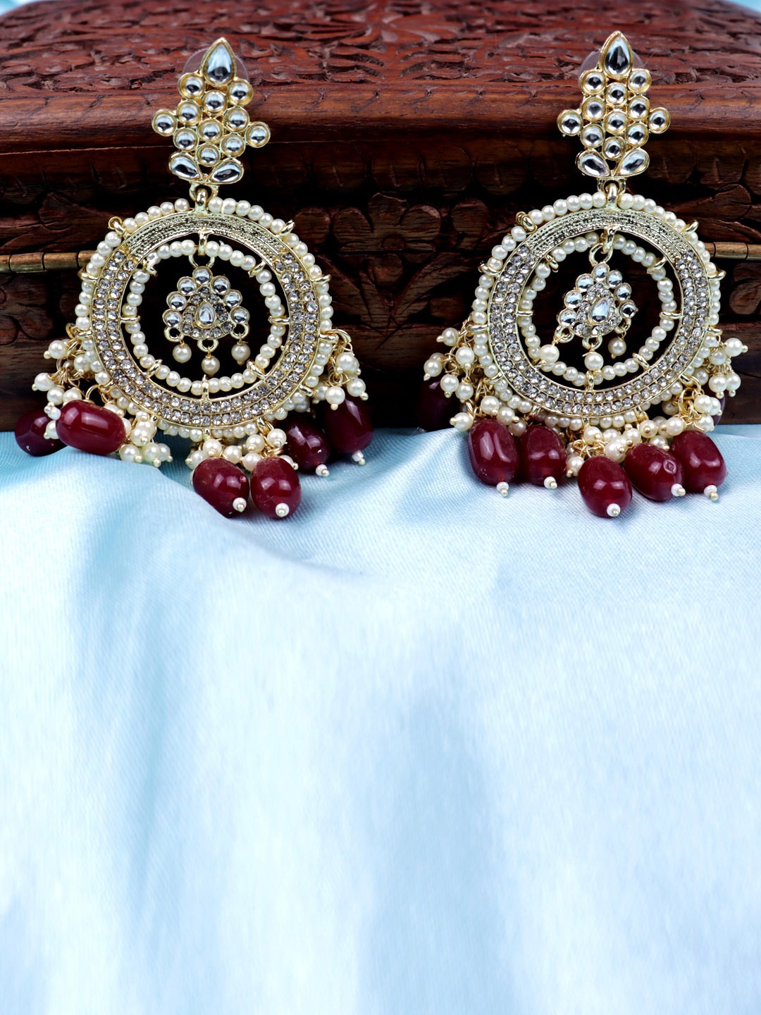 

VAGHBHATT Classic Chandbali Drop Earrings, Maroon