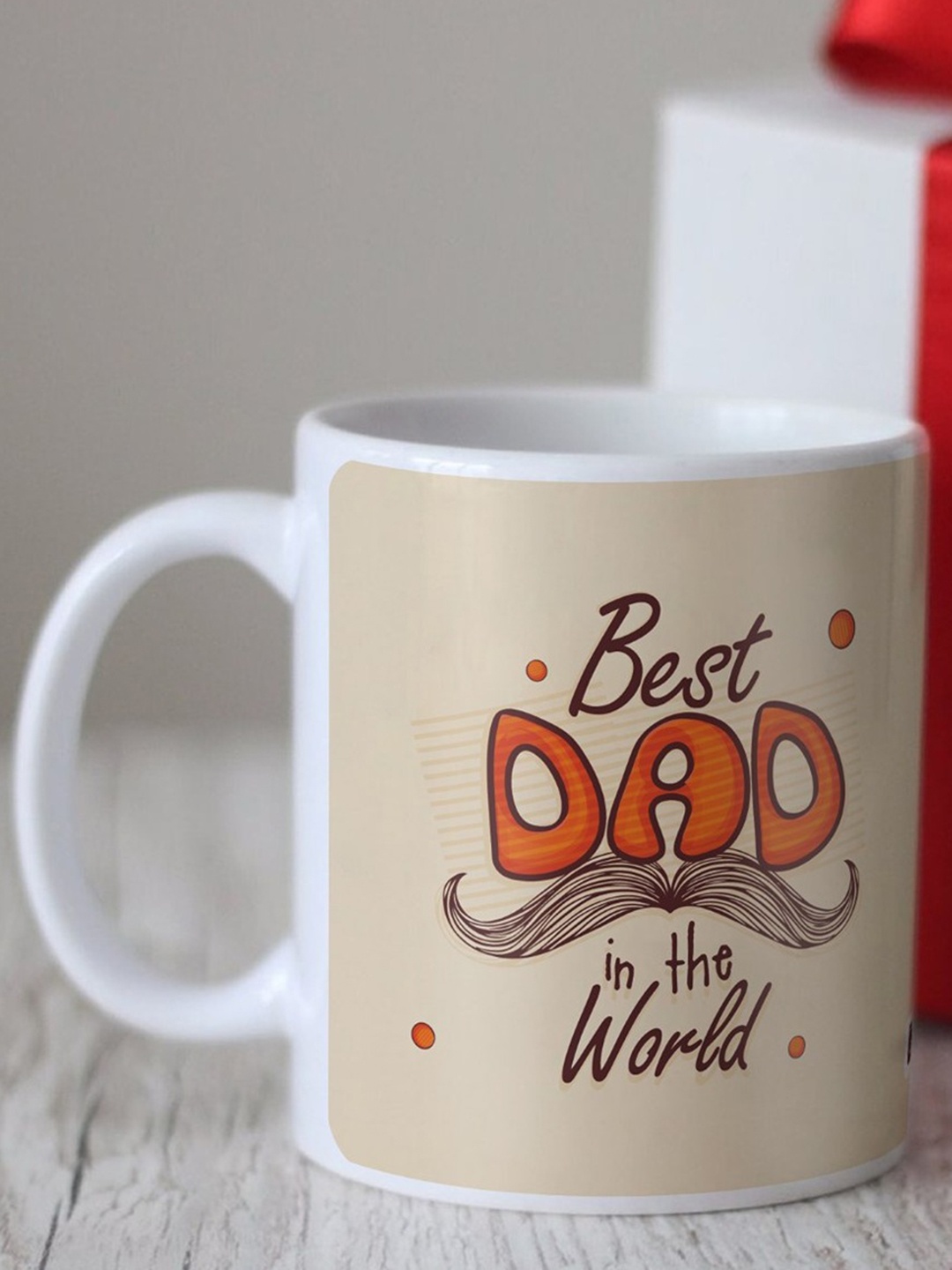 

Indigifts Beige & Orange Best Dad in the World Printed Ceramic Glossy Coffee Mug-325 ML