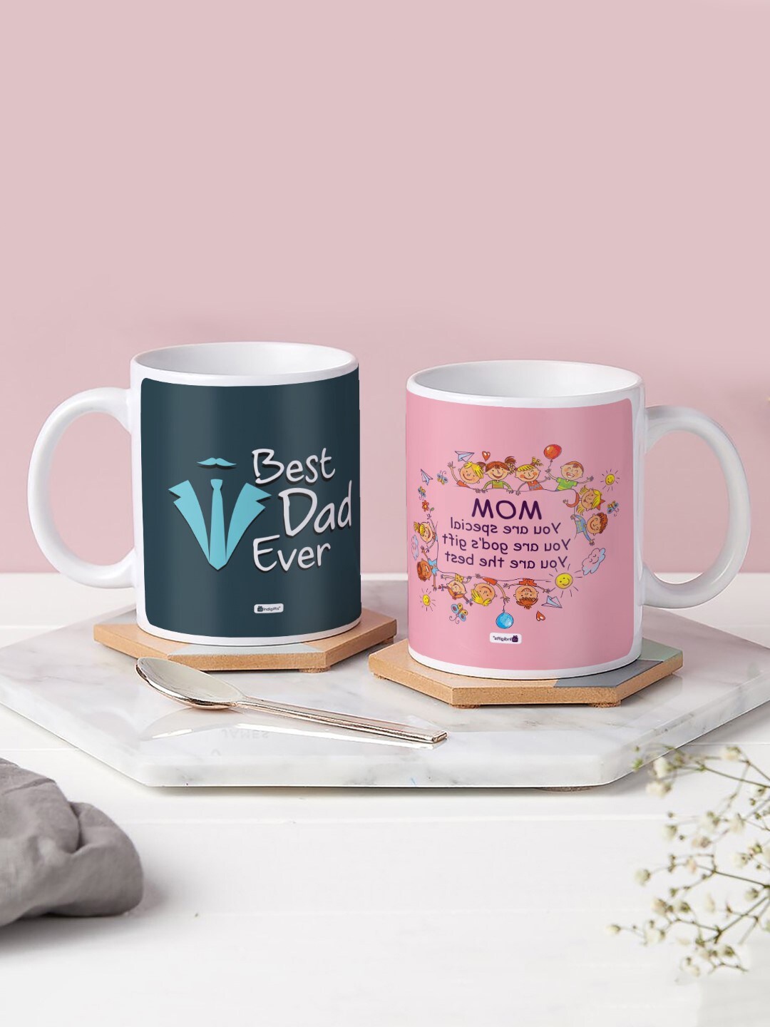 

Indigifts Blue & Pink 2 Pieces Printed Ceramic Glossy Mugs - 325ml Each