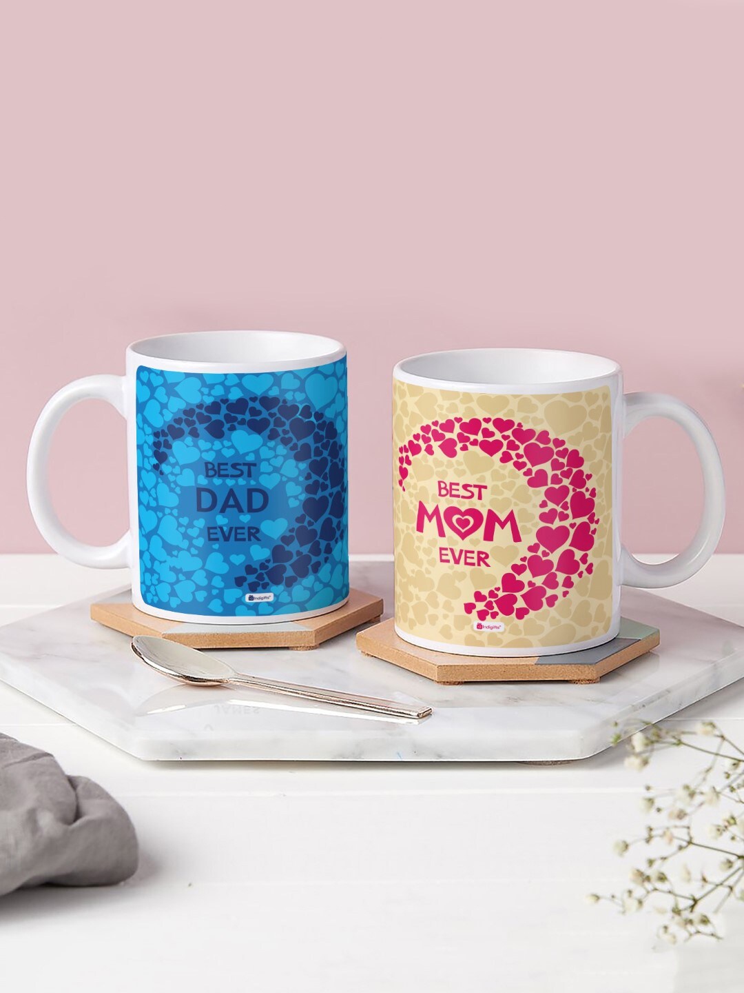 

Indigifts Blue & Beige 2 Pieces Printed Ceramic Glossy Mugs - 325ml Each