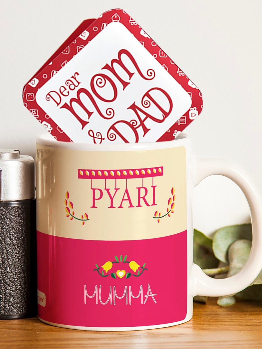 

Indigifts Pink & Beige Floral Pyari Mumma Printed Ceramic Glossy Coffee Mug 325 ml