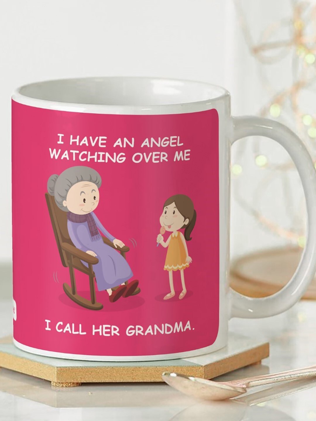 

Indigifts Pink Angel Grandma Printed Ceramic Glossy Coffee Mug 325 ml