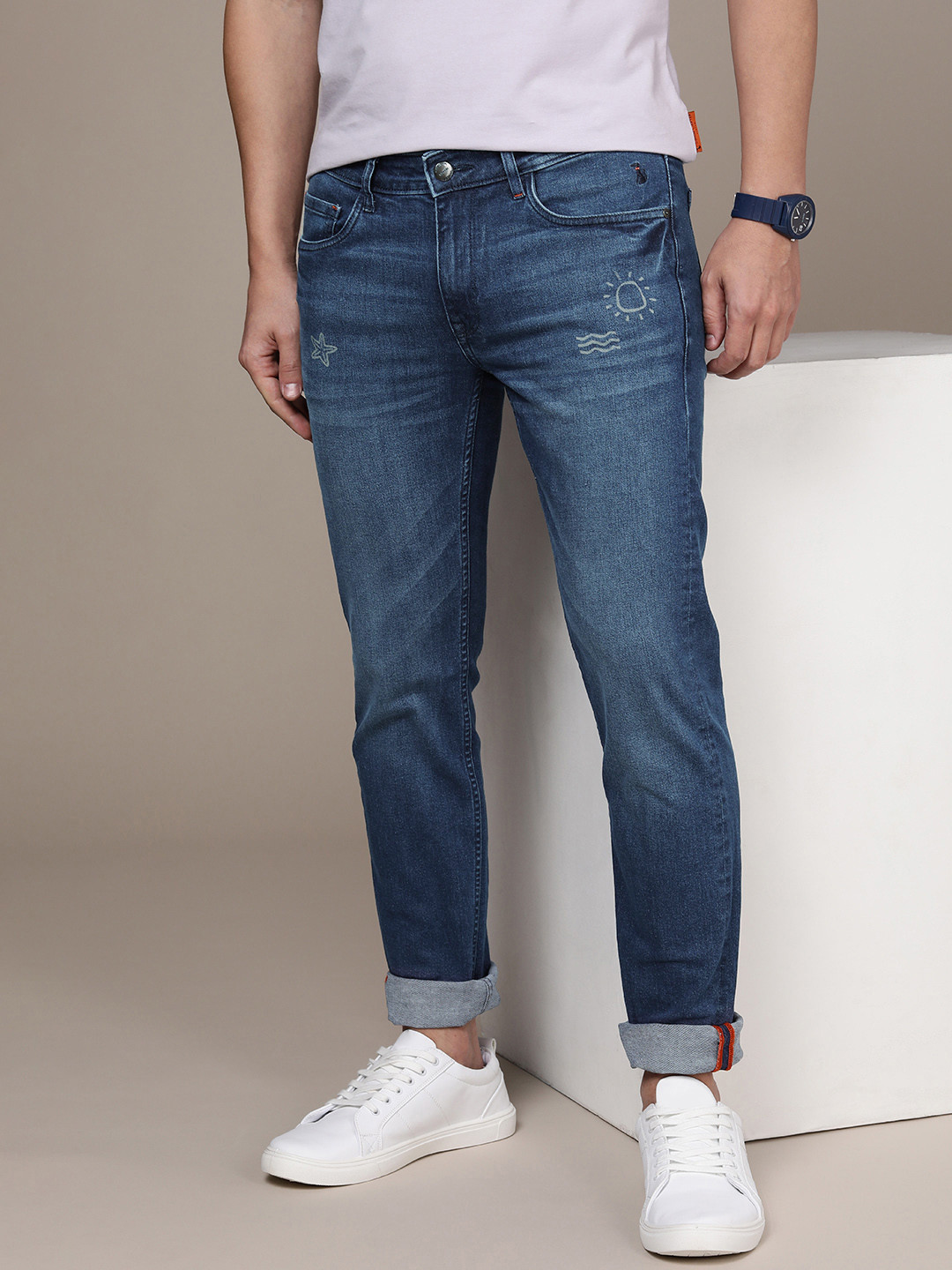 

SIMON CARTER LONDON Men Slim Fit Light Fade Printed Jeans, Navy blue