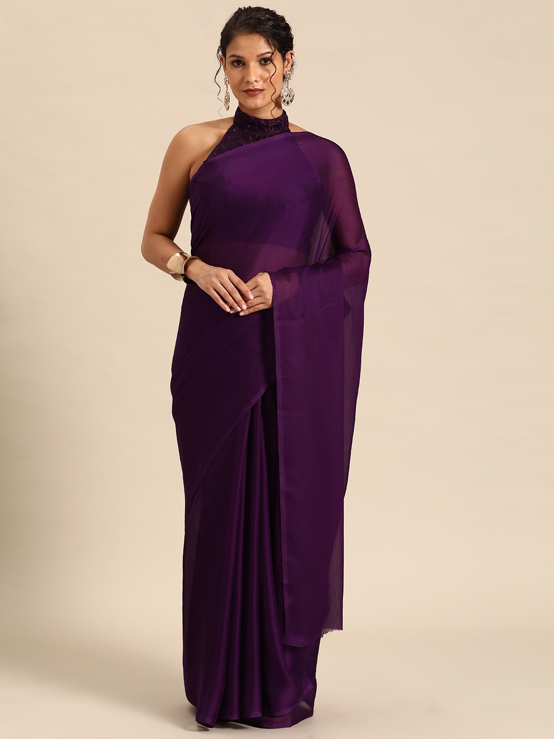 

GAJARAI Satin Saree With Blouse Piece, Violet